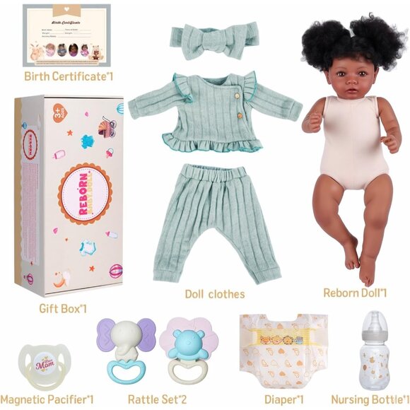 🆕20Inch Black Baby Girl Dolls Soft Vinyl and Cloth Body with Feeding Kit - Picture 7 of 7